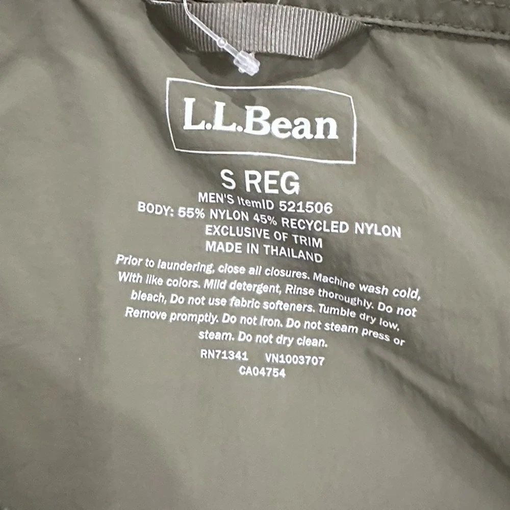 LL Bean Men's Light And Airy Windbreaker, Deep Olive, Small, New